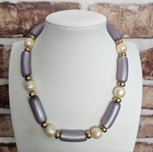 Vtg NOS Signed Napier Purple & Pink Faux-Pearl Runway Statement Collar Necklace